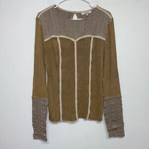 Gimnicks by BKE Long Sleeve Top L Browns Rib Cable Knit Crew Neck Stretch Boho